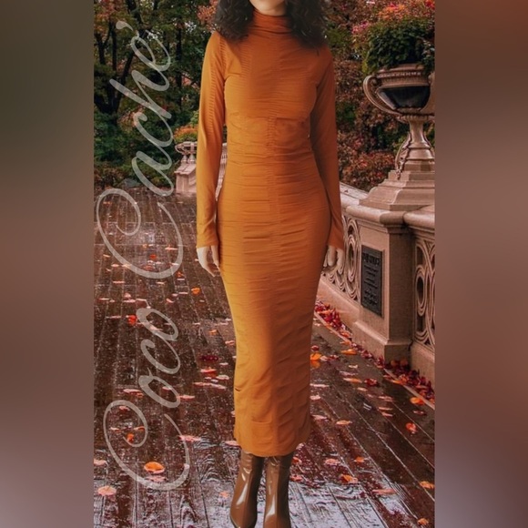 Dresses & Skirts - Rusty Orange Bodycon Long Sleeves Midi Sweater Dress